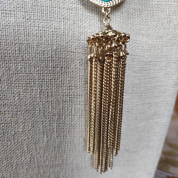Kendra Scott Necklace Gold Tone Tassel Chain Faux Turquoise FLAW - Picture 9 of 14